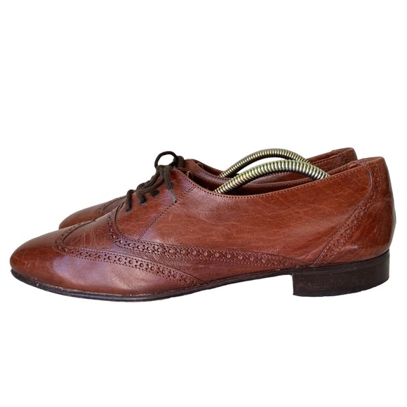 Vintage BALLY Italian Brown Leather Wing Tip Brogue Oxford Dress Shoes Mens 10.5 - Picture 5 of 16